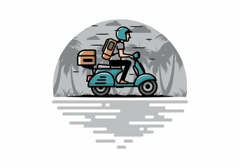 Man goes on vacation riding scooter illustration