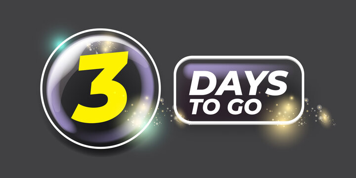Three days to go countdown grey horizontal banner design template. 3 days to go sale announcement blue banner, label, sticker, icon, poster and flyer.