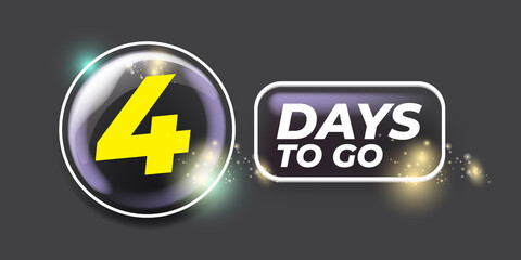 Four days to go countdown grey horizontal banner design template. 4 days to go sale announcement modern grey banner, label, sticker, icon, poster and flyer.