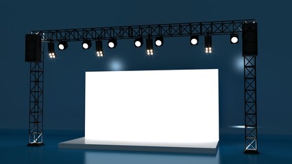 Conference Stage Designs. Meeting event scene, party scene design. Empty stage design for mockup and corporate identity, display. Platform elements in hall. 	