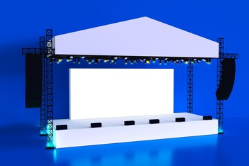 Stage rigging truss system with blank backdrop concert  performance. High resolution image isolated. 3D Rendering.
