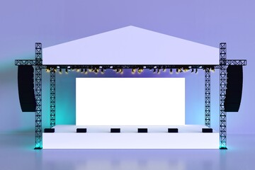 Stage rigging truss system with blank backdrop concert  performance. High resolution image isolated. 3D Rendering.