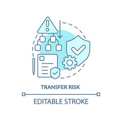 Transfer risk turquoise concept icon. Risk management step abstract idea thin line illustration. Shifting consequences. Isolated outline drawing. Editable stroke. Arial, Myriad Pro-Bold fonts used