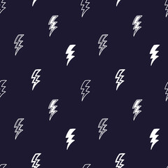 Lightning Bolt Signs Vector Seamless Pattern. Hand Drawn Doodle Thunderbolts. Black White Background.