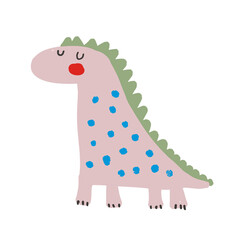 Cute Simple Dino Illustration with on a White Background. Simple Nursery Art for Baby Girl. Print with Pink Dinosaur ideal for Card, Wall Art, Poster, Kids Room decoration. Lovely Pink Dragon.