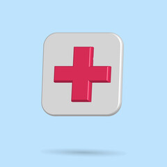 3D emergency kit icon vector for white background and cross symbol. 