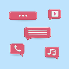 3D chat icon on smartphone for media social activities, video, music, and media player, telephone and typing.