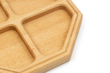 Handmade wooden dishes isolated above white background