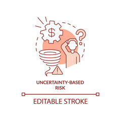 Uncertainty-based risk terracotta concept icon. Type of risk abstract idea thin line illustration. Unpredictable event. Isolated outline drawing. Editable stroke. Arial, Myriad Pro-Bold fonts used