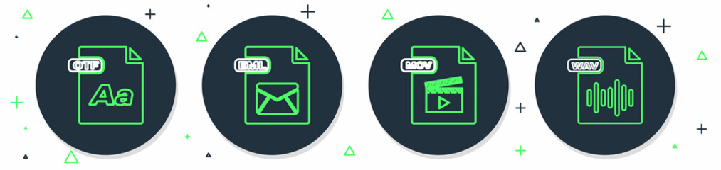 Set line EML file document, MOV, OTF and WAV icon. Vector