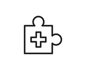 Line puzzle icon isolated on white background. Outline symbol for website design, mobile application, ui. Puzzle pictogram. Vector illustration, editorial stroсk.