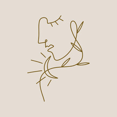 One line drawing girl linear logo or icon art boho sacred magic woman mystical symbol flat holistic healing meditation reiki new age esoteric concept modern abstract silhouette
