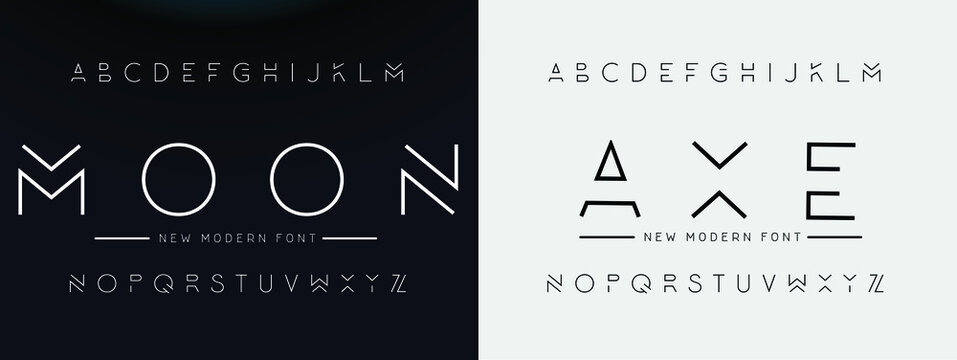 MOON AXE Sports minimal tech font letter set. Luxury vector typeface for company. Modern gaming fonts logo design.