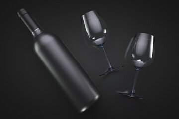 A bottle of alcohol and glasses lie on the surface. Celebration themed