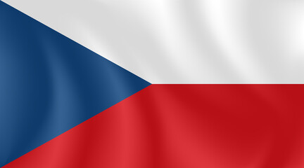National flag of Czech Republic with imitation of light waves on the fabric. Vector stock illustration