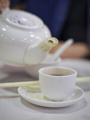 Having tea in a Chinese restaurant