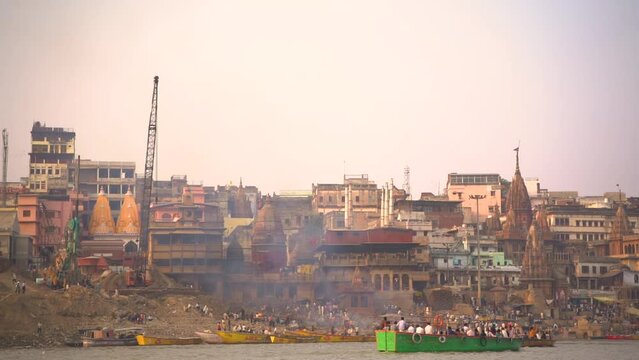 Ancient Varanasi city architecture at sunset