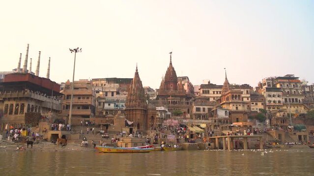 Ancient Varanasi city architecture at sunset