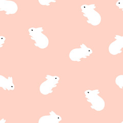 Vector seamless pattern with white rabbits on pastel background