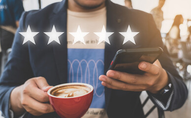 Customer review good rating concept, customer review by five star feedback, positive feedback,...