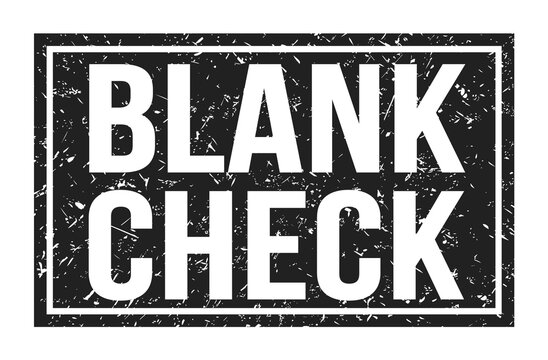 BLANK CHECK, words on black rectangle stamp sign