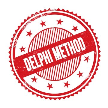 DELPHI METHOD text written on red grungy round stamp.