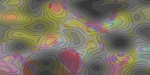 Topographic multicolored linear background for design, abstraction with place for text, Topographic background and texture, monochrome image.Abstract Geographic Curves Background.