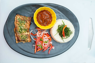 selective focus of local delicacy, flat lay image of african dish