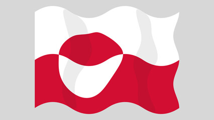 Fototapeta na wymiar Detailed flat vector illustration of a flying flag of Greenland on a light background. Correct aspect ratio.