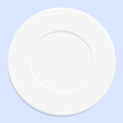 Top view white plate. Cartoon vector illustration