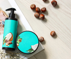 A bottle with a cosmetic in the decor