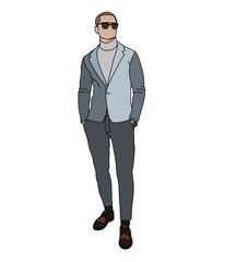 portrait of a confident businessman. Men's fashion illustration in minimalist style. Stylish sketch for a magazine, logo, flyer, banner.
