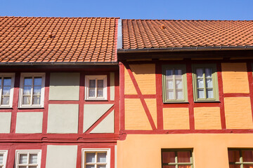 Colorful half timbered traditional houses in Haldensleben, Germany