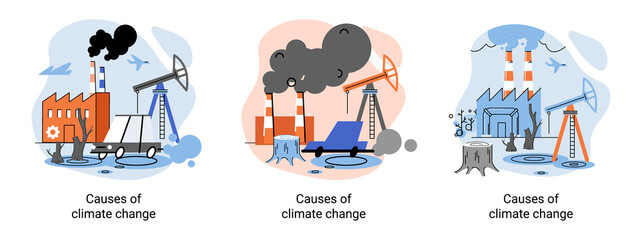 Global environmental problems. Land degradation. Soil erosion, desertification, deforestation. Causes climate change metaphor. Harm from activities industrial enterprises and emissions destroy planet