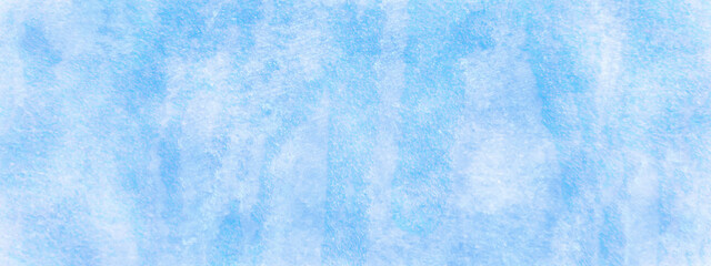 Abstract white and blue frozen ice surface with cloudy distressed texture, colorful bright watercolor with painting on white paper, Shinny light blue background with cloudy scratched texture.