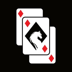 white horse diamond cards logo, silhouette of great drawing of elegant horse vector illustrations