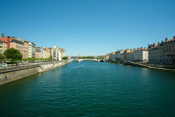 Fototapeta na wymiar Panoramic view of the river Saone in Lyon France