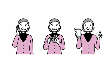 スマートフォンを操作するシニア女性