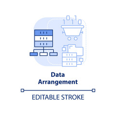 Data arrangement light blue concept icon. Sorting large dataset abstract idea thin line illustration. Computer system. Isolated outline drawing. Editable stroke. Arial, Myriad Pro-Bold fonts used