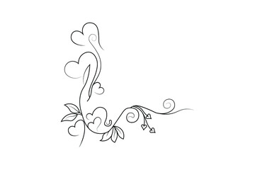 floral drawing love frame, flower love frame vector