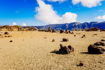 Panoramic view of the landscape of the San Jose Mines, made of pumice and volcanic stone, in...