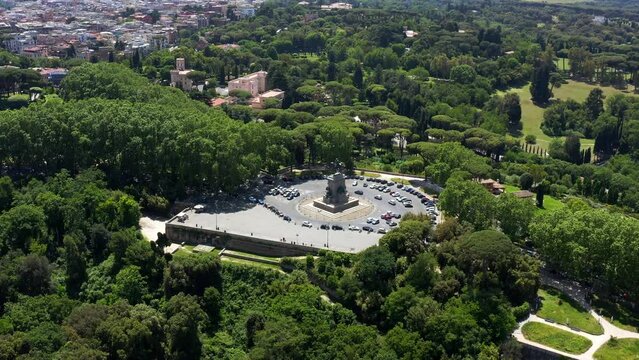 erial view of the Janiculan Hill, a hill in western Rome, Italy. The crest of the Janiculum is dominated by equestrian monument to Giuseppe Garibaldi, an Italian patriot. 