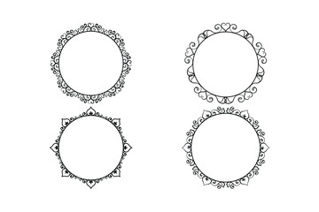  floral circle frame ,flower outline frame vector set