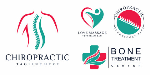 Chiropractic icon set logo design collection for massage teraphy with unique concept Premium Vector