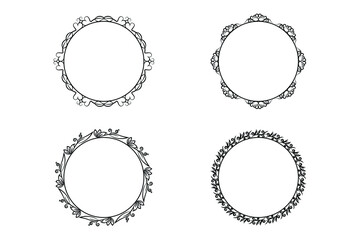  floral circle frame ,flower outline frame vector set