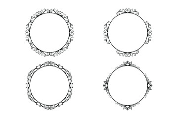  floral circle frame ,flower outline frame vector set