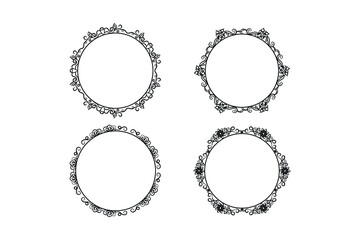  floral circle frame ,flower outline frame vector set