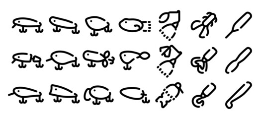 Fishing lure icon set (Soft bold line version)