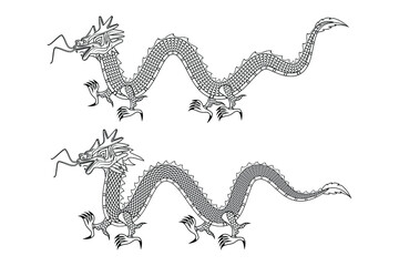 2 types of Chinese dragon or loong long or lung drawing in black and white vector