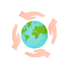 hand holding planet icon, nature protection, vector illustration
